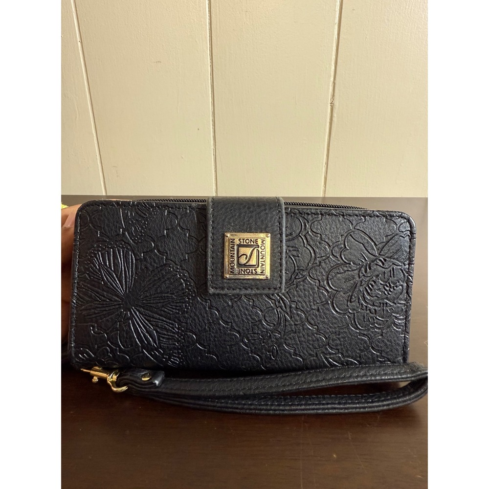 Mountain Stone Wristlet Wallet Women's Floral Embossed Bonded Leather